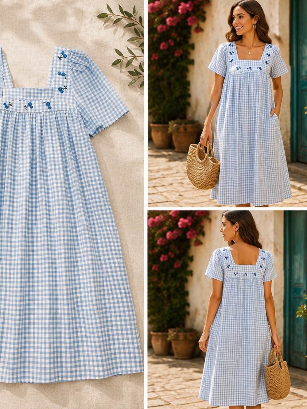 HVN - Blue Gingham Throw Over Beach blueberry Dress NWT